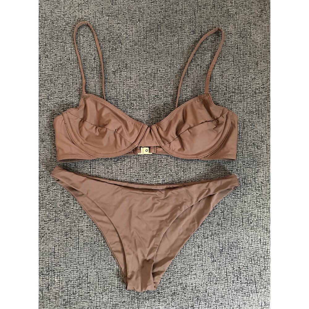 Riot Swim Jax Top Willow Bottom Bikini Set in Chocolate Womans S/M